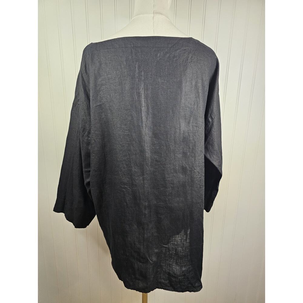 Eileen Fisher Black Boxy Fit Organic Handkerchief Linen Blouse Women's M - Picture 4 of 8